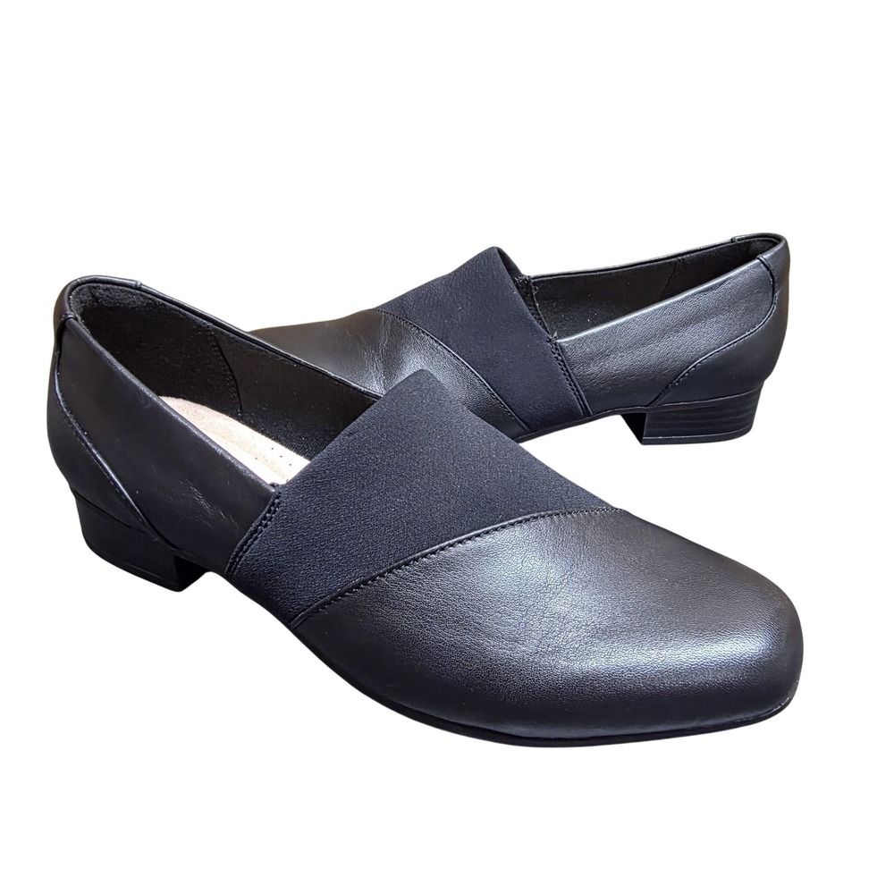 Clarks Shoes Womens‎ Size 9 Black Leather Slip On Loafers Juliet Gem Comfort